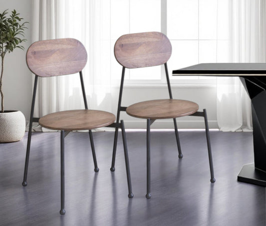 Set of Two Brown And Black Metal and Wood King Louis Back Dining Side Chairs