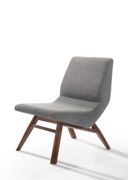 22" Gray And Brown Upholstered Lounge Chair With Ottoman