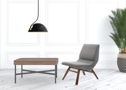 22" Gray And Brown Upholstered Lounge Chair With Ottoman