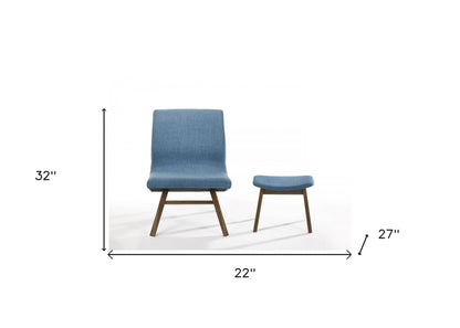 22" Blue And Brown Upholstered Lounge Chair With Ottoman
