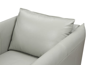 36" Gray And Silver Genuine Leather Swivel Lounge Chair