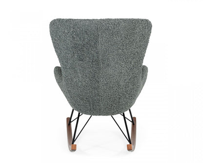 30" Gray and Brown Faux Fur Metal And Solid Wood Rocking Chair