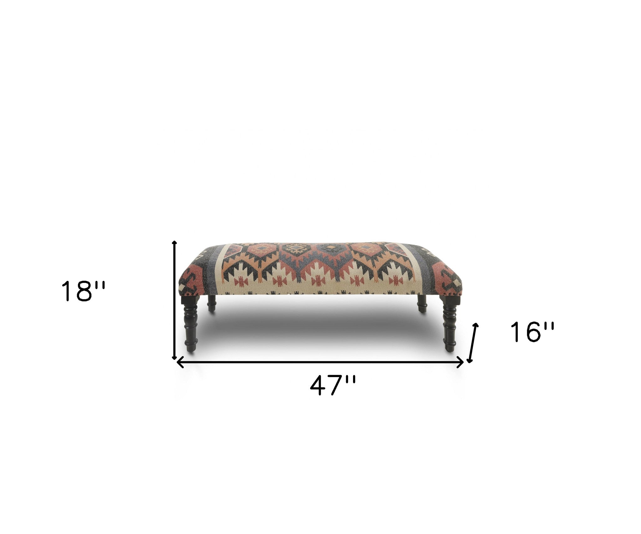 47" Beige Brown and Rust and Black Jute and Wool Blend Upholstered Southwest Distressed Bench