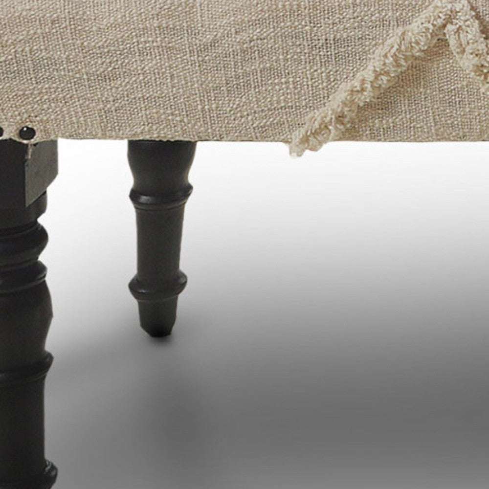 47" Cream and Black Cotton Upholstered Geometric Bench