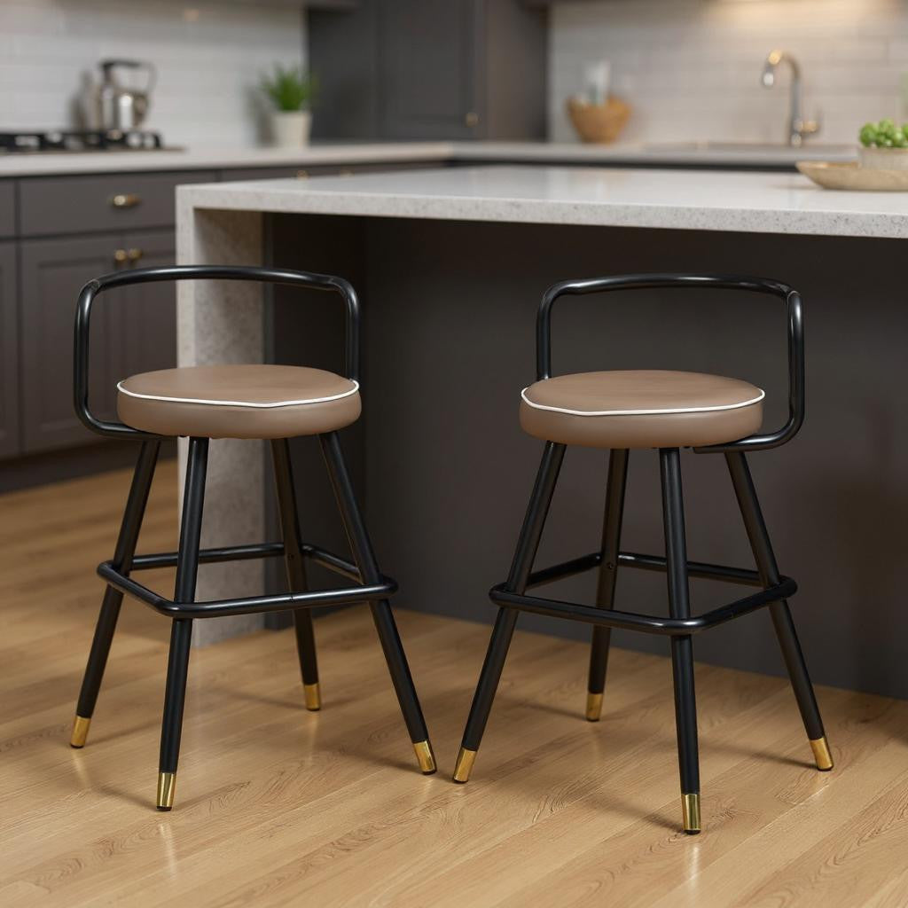 Set of Two 24" Black Steel Low Back Counter Height Bar Chairs