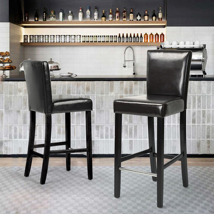 Set of Two 28" Brown and Black Faux Leather and Steel Bar Height Bar Chairs