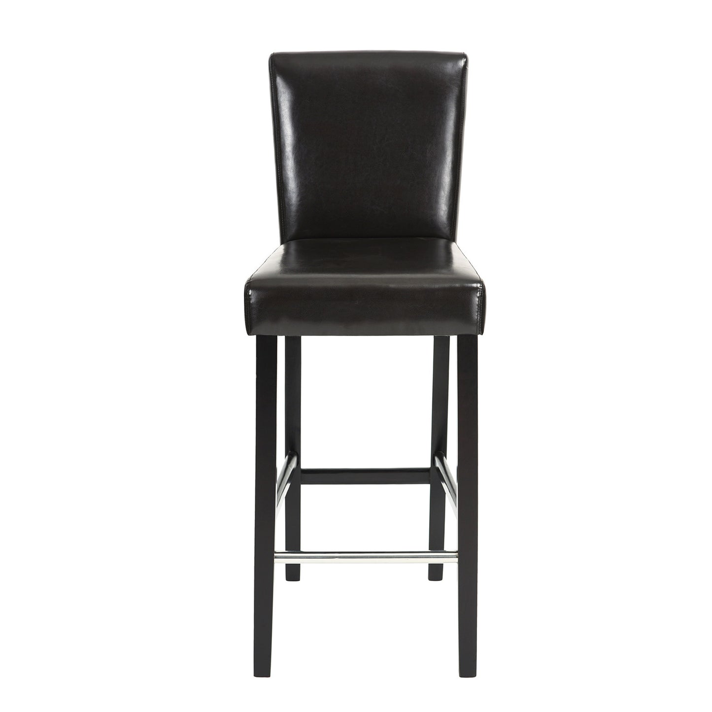Set of Two 28" Brown and Black Faux Leather and Steel Bar Height Bar Chairs