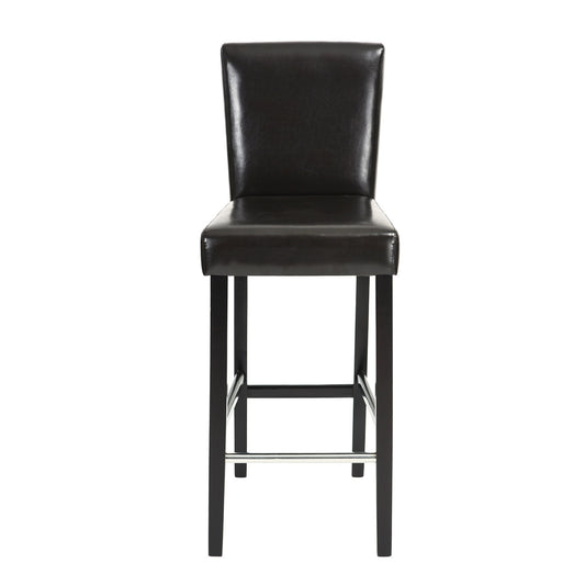 Set of Two 28" Brown and Black Faux Leather and Steel Bar Height Bar Chairs