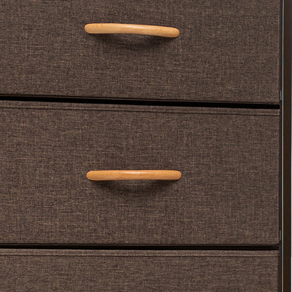 18" Brown Steel and Fabric Six Drawer Chest