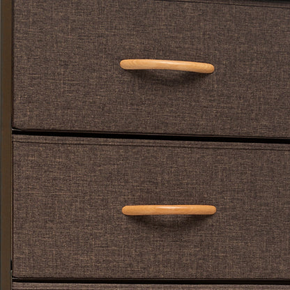 18" Brown Steel and Fabric Six Drawer Chest