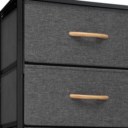 18" Gray And Black Steel And Fabric Six Drawer Dresser