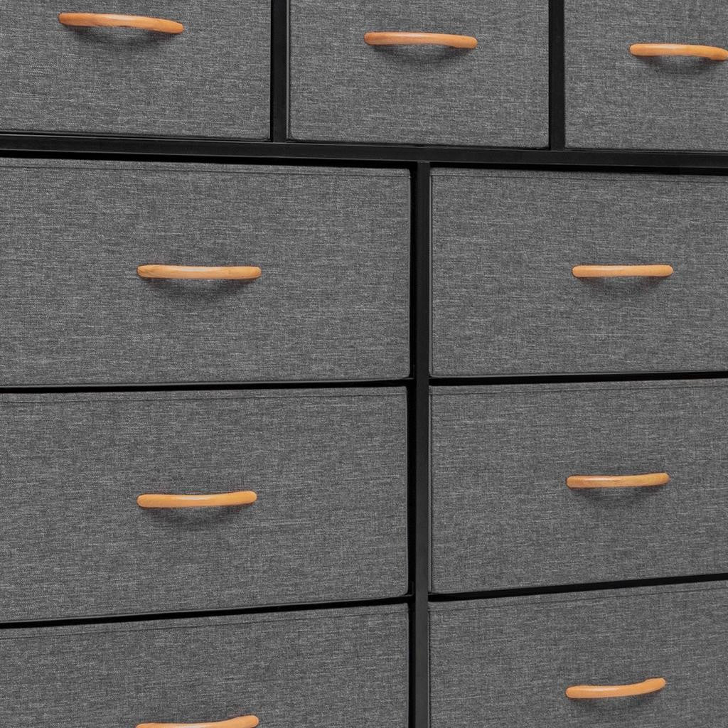 39" Gray and White Steel and Fabric Nine Drawer Triple Dresser