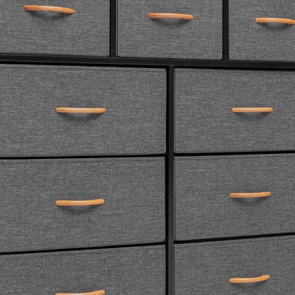 39" Gray and White Steel and Fabric Nine Drawer Triple Dresser