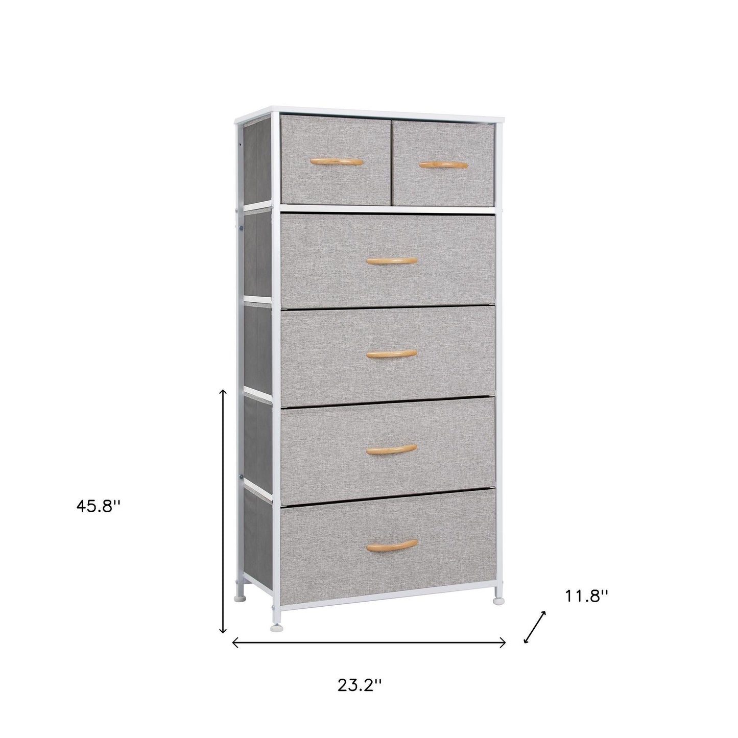 23" Gray and White Steel and Fabric Six Drawer Chest