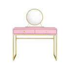 42" Gold And Pink Wood Vanity Table With Mirror And Two Drawers