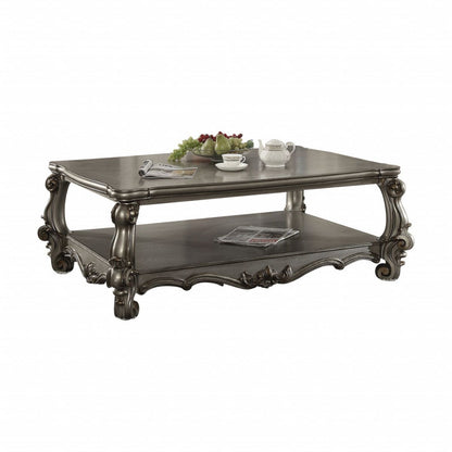 59" Gray Wood And Polyresin Coffee Table With Shelf