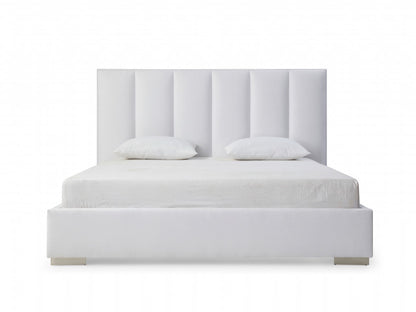 White Ribbed Texture Velvet Upholstered Queen Bed Frame