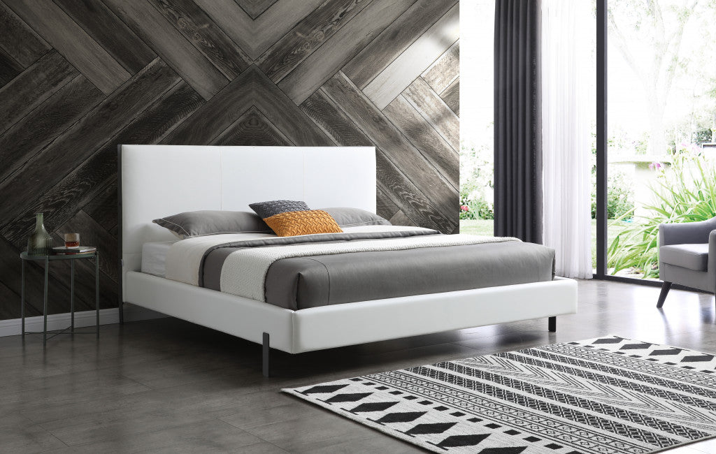 White Wood And Faux Leather King Bed Frame With USB