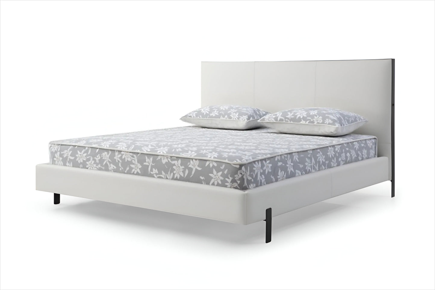 White Wood And Faux Leather King Bed Frame With USB