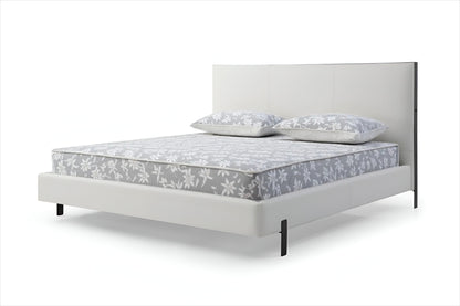 White Wood And Faux Leather King Bed Frame With USB