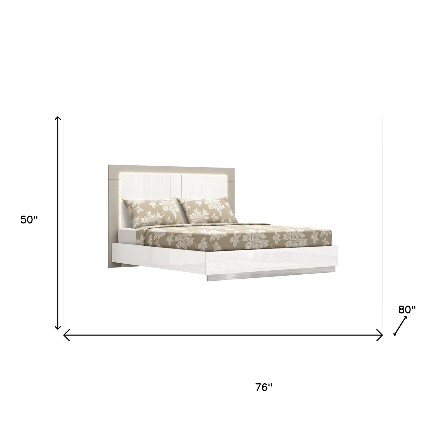 King White High Gloss Bed Frame with LED Headboard