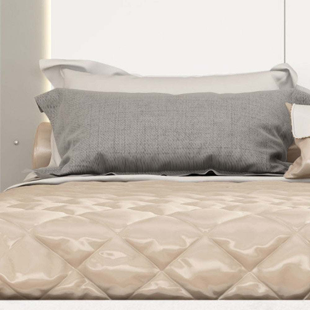 White And Taupe Wood Queen Bed Frame