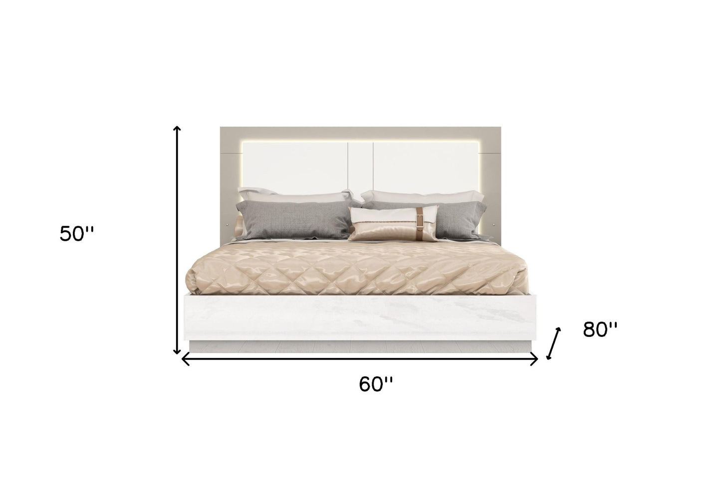 White And Taupe Wood Queen Bed Frame