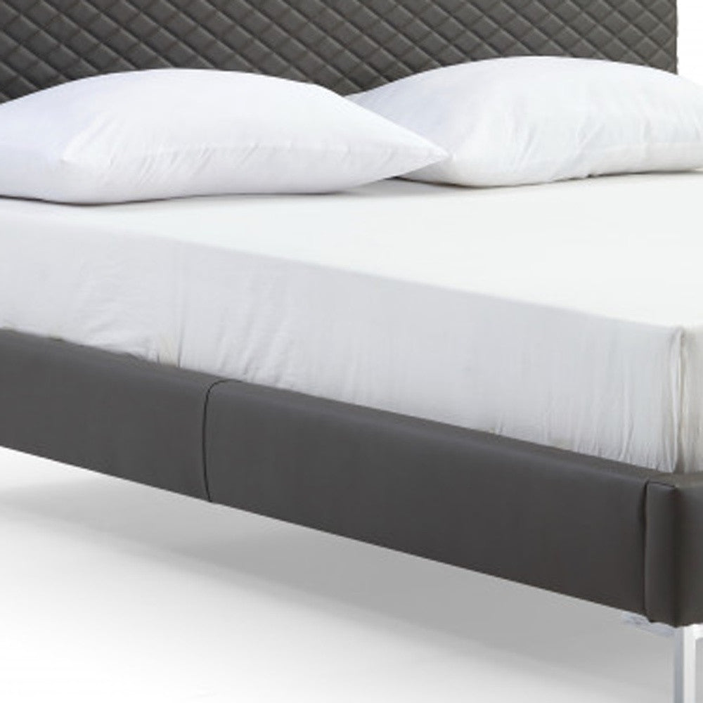 Dark Gray Faux Leather Queen Bed Frame