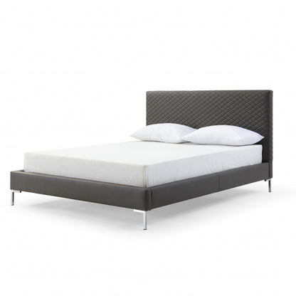 Dark Gray Faux Leather Queen Bed Frame
