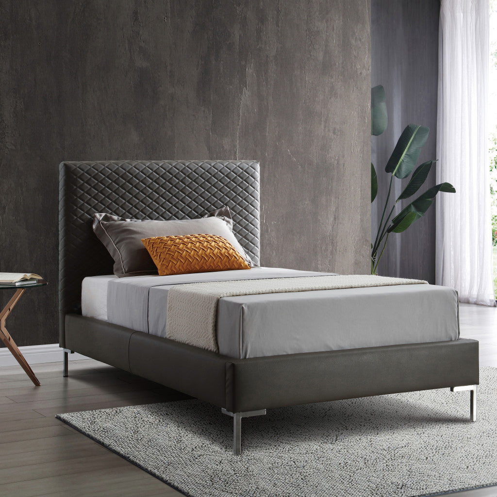 Gray and Dark Gray Wood And Faux Leather Twin Bed Frame