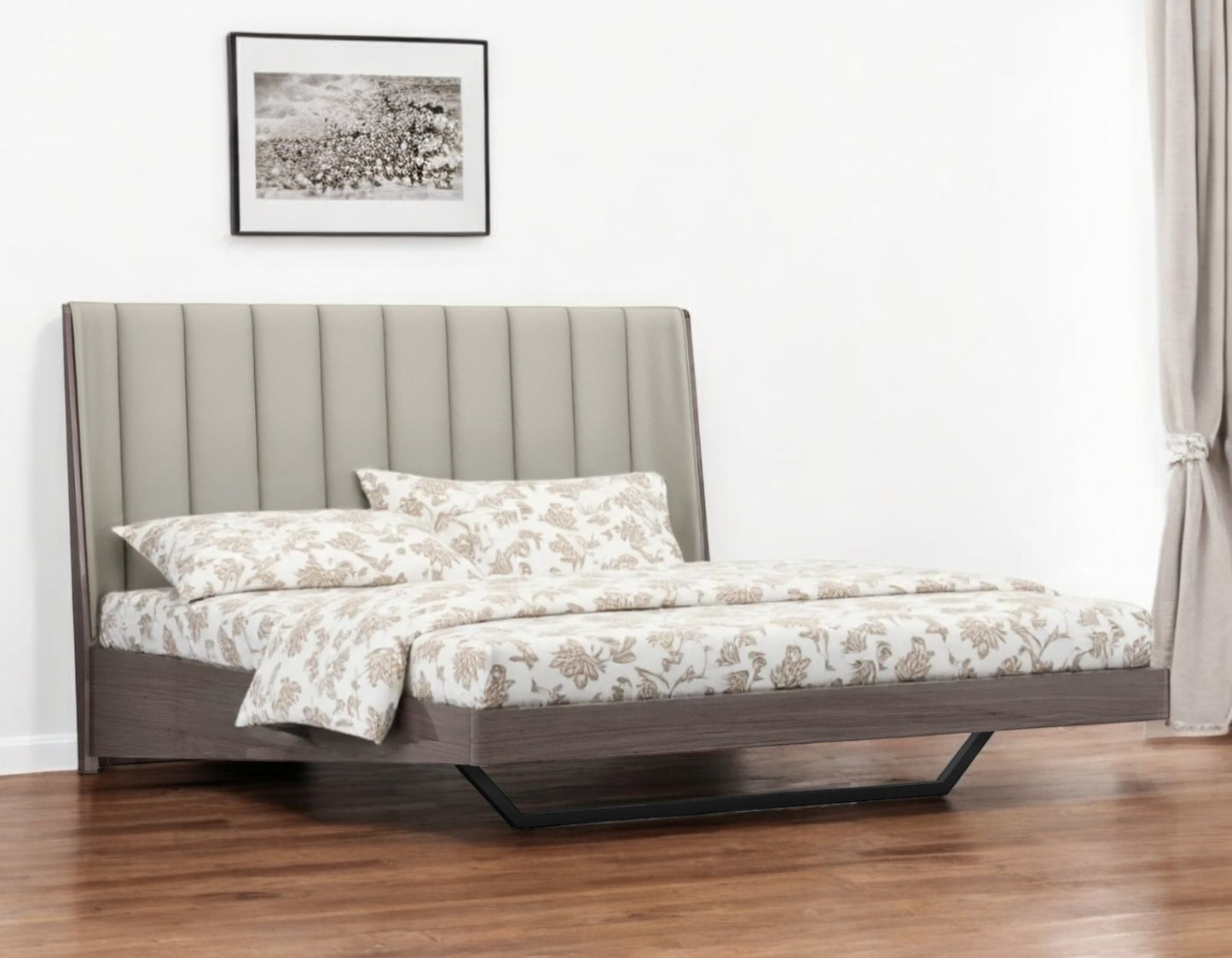King Grey Upholstered Faux Leather and Ivory Gloss Bed Frame