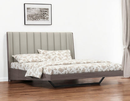 King Grey Upholstered Faux Leather and Ivory Gloss Bed Frame