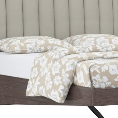 Queen Grey Upholstered Faux Leather and Ivory Gloss Bed Frame