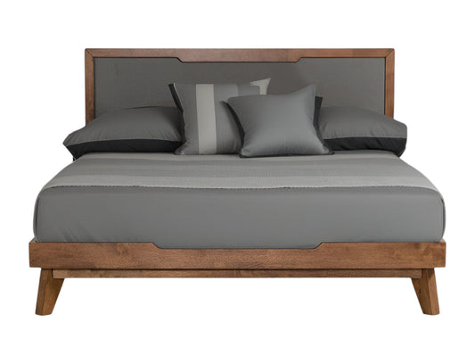 Gray and Brown Wood And Linen Queen Bed Frame