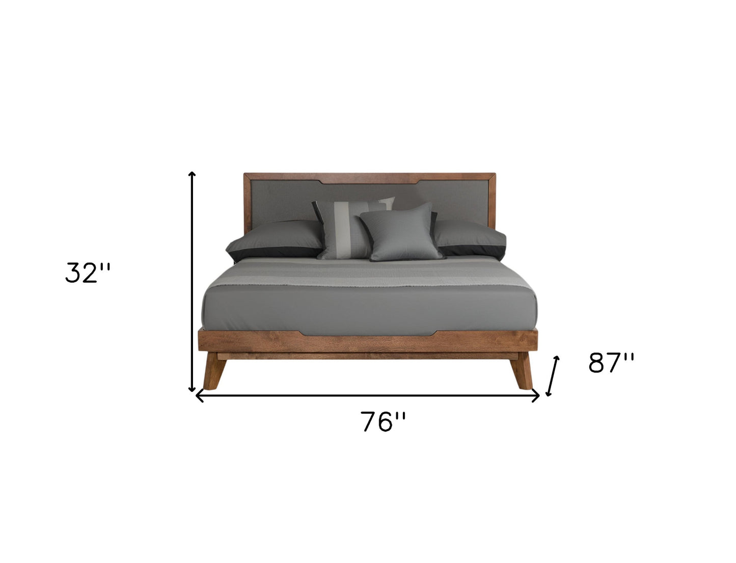 Gray and Brown Wood And Linen California King Bed Frame