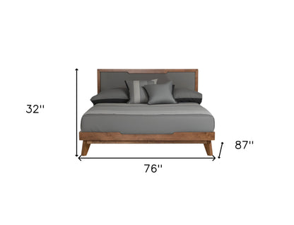Gray and Brown Wood And Linen California King Bed Frame