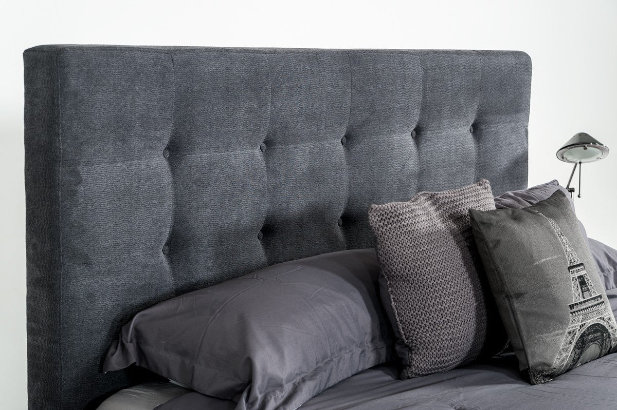 Gray and Brown Wood And Tufted Polyester King Bed Frame