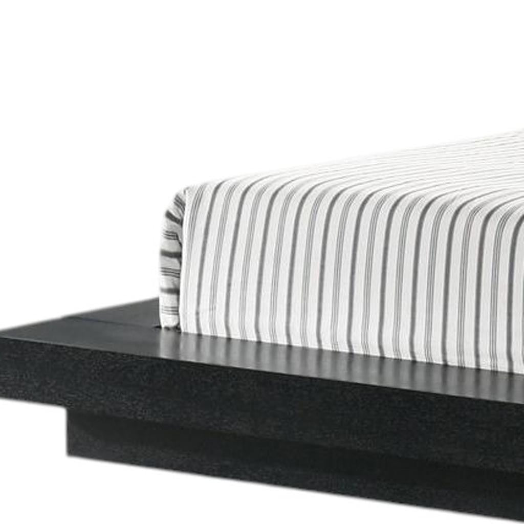 Black and Gray Wood And Faux Leather Queen Bed Frame With Attached Nightstands