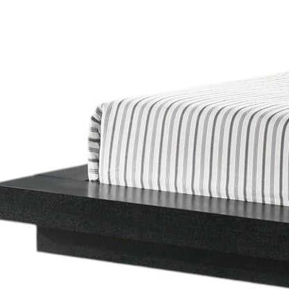 Black and Gray Wood And Faux Leather Queen Bed Frame With Attached Nightstands