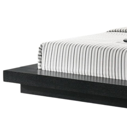 Black and Gray Wood And Faux Leather Queen Bed Frame With Attached Nightstands