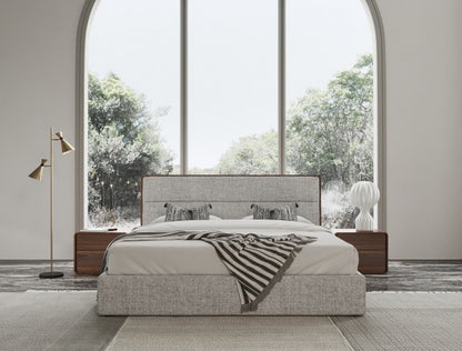 Brown and Gray Wood Upholstered Queen Bed Frame