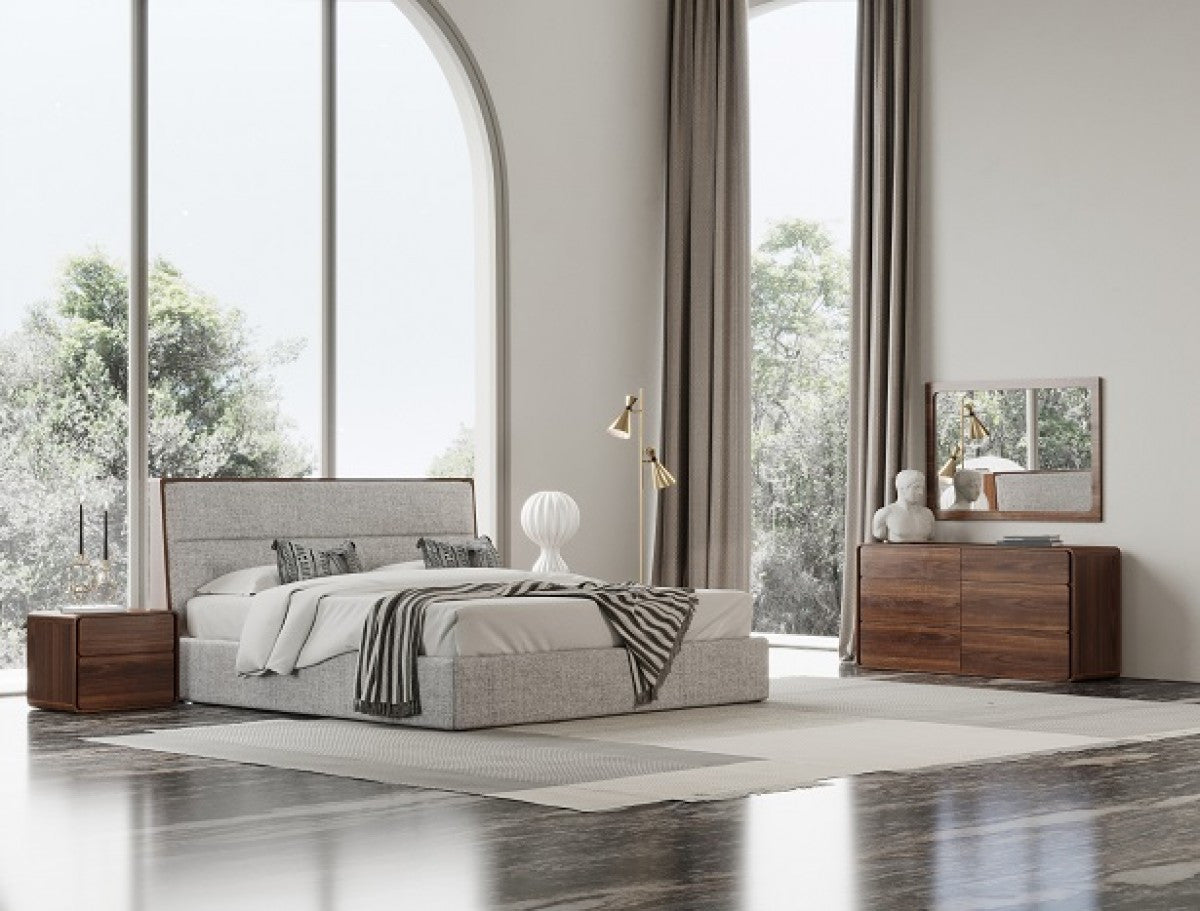 Brown and Gray Wood Upholstered King Bed Frame