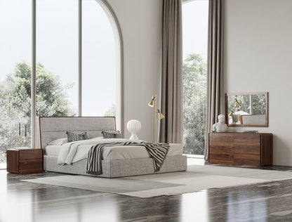 Brown and Gray Wood Upholstered King Bed Frame