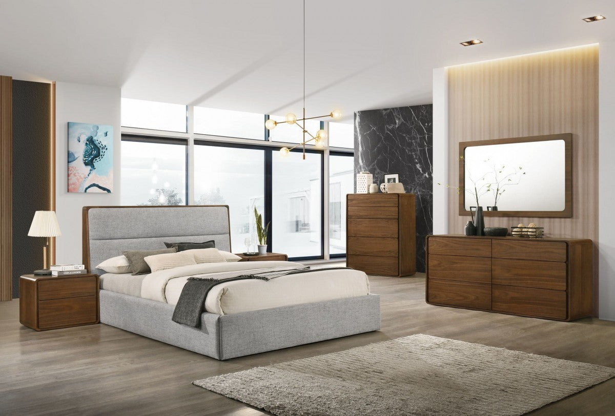 Brown and Gray Wood Upholstered King Bed Frame