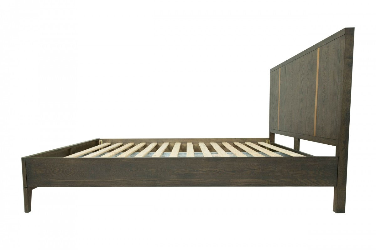 Brown and Gold Wood King Bed Frame