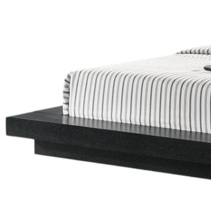 Black and Gray Wood And Faux Leather King Bed Frame With Attached Nightstands