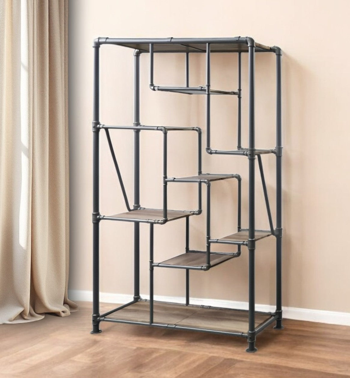 Gray And Brown Metal Eight Tier Bookcase