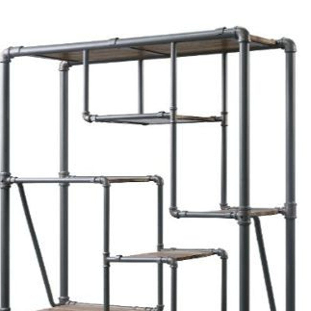 Gray And Brown Metal Eight Tier Bookcase