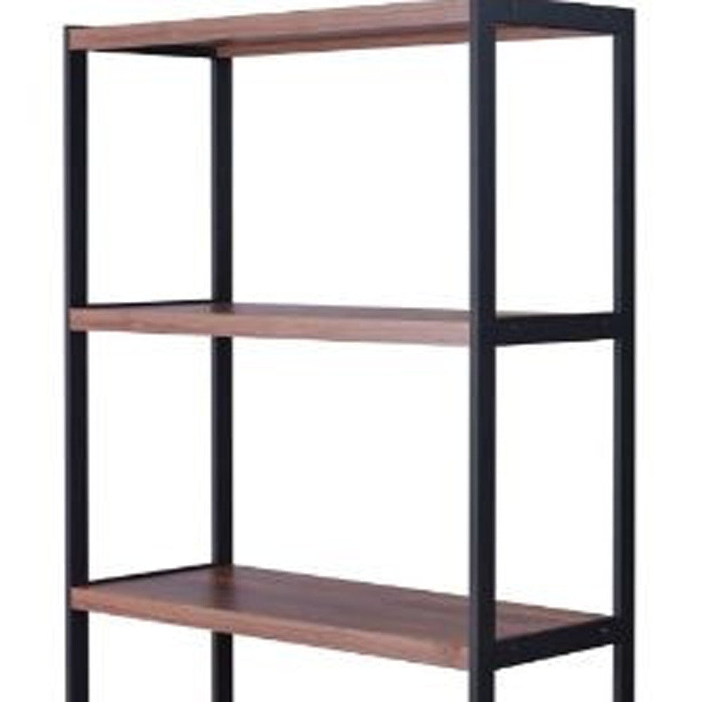 Brown And Black Metal Three Tier Bookcase with Two Doors