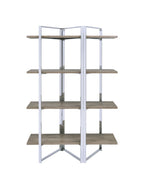 72" Natural And Silver Metal and Wood Four Tier Etagere Bookcase